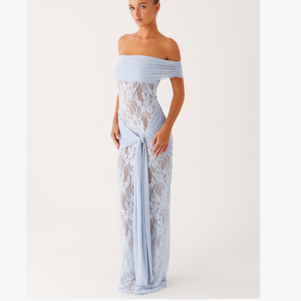 Peppermayo Light Blue Strapless Lace Dress